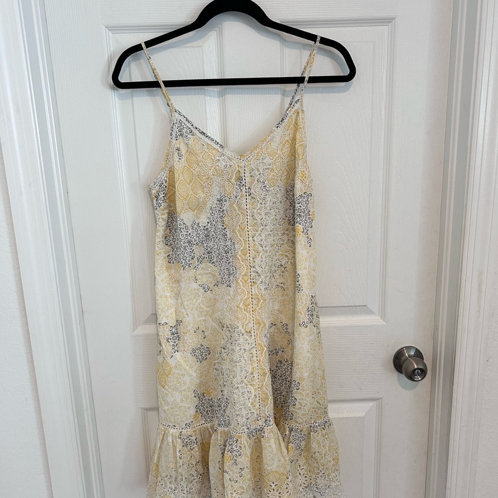 Rachel Zoe Yellow & Gray Printed Spaghetti-Strap Mini Dress Size M